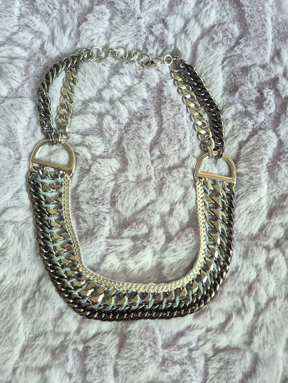 Stella & Dot Heavy Chunky Layered Silver Necklace